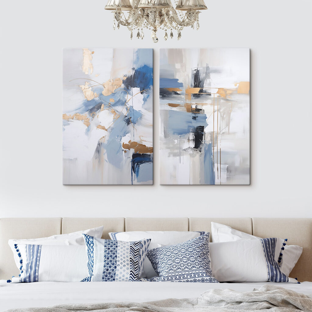 Two paintings of blue and white Two paintings of blue and white