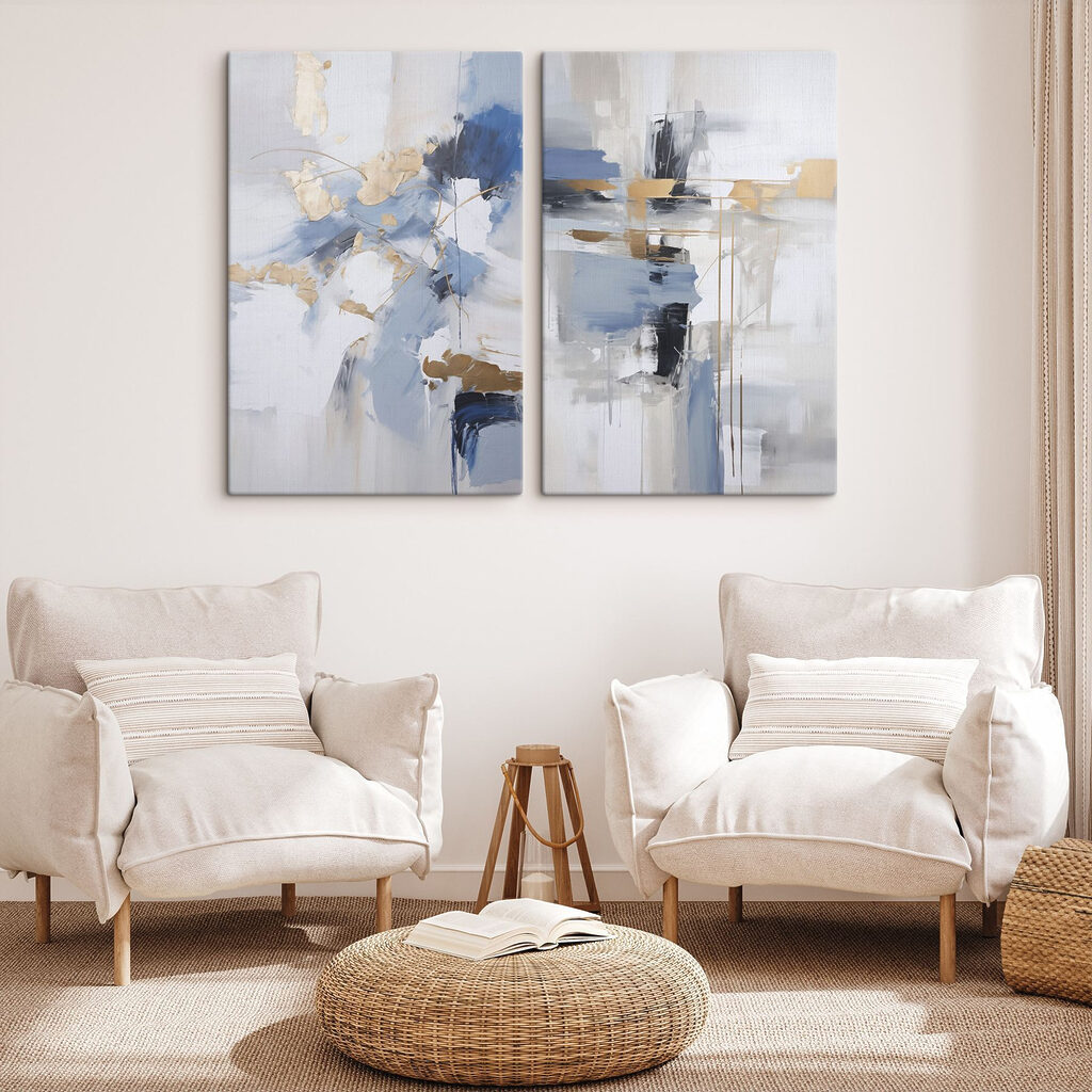 Two paintings of blue and white Two paintings of blue and white
