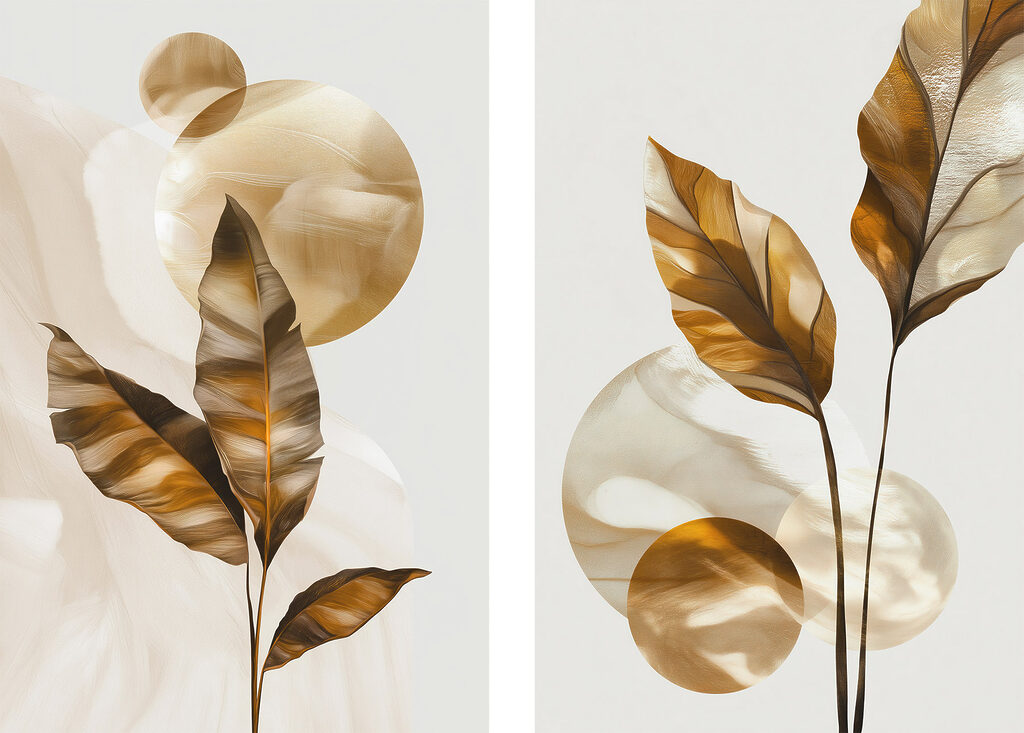 - Organic shapes in earthy tones