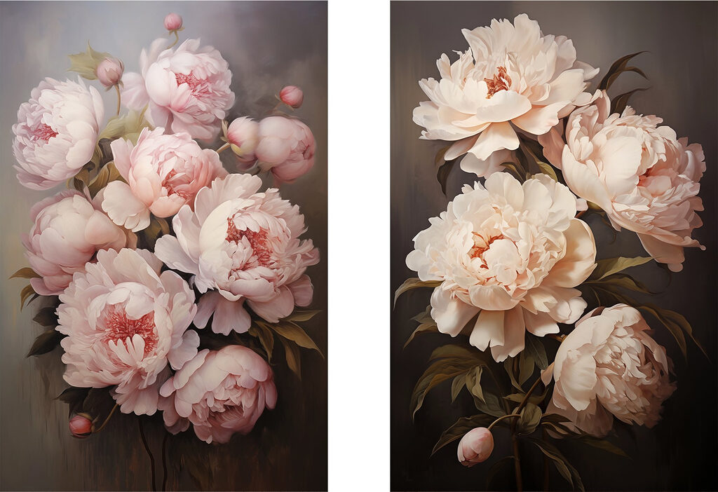 Painting of flowers on a black background