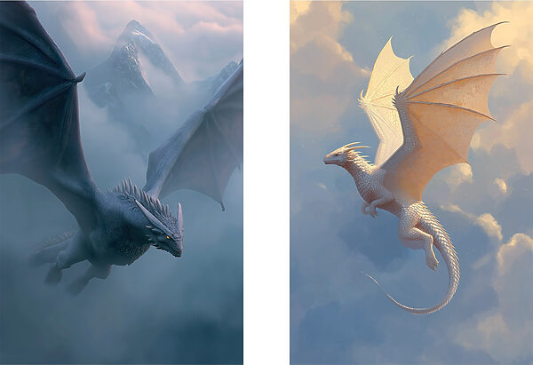 Collage of dragons flying in the sky Collage of dragons flying in the sky
