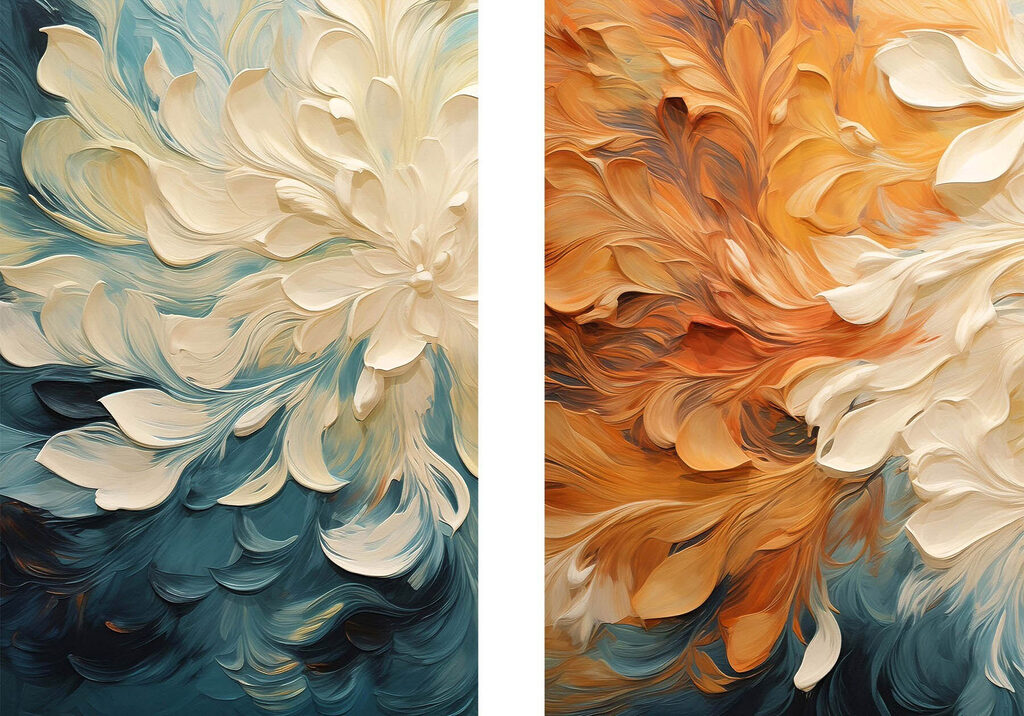 Two images of flowers on a canvas Two images of flowers on a canvas