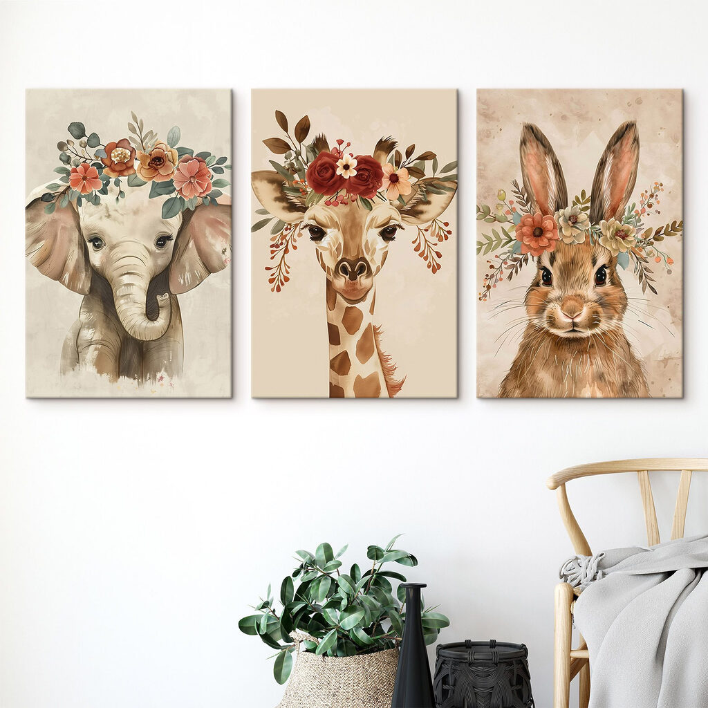 Collage of animals with flowers on their heads Collage of animals with flowers on their heads