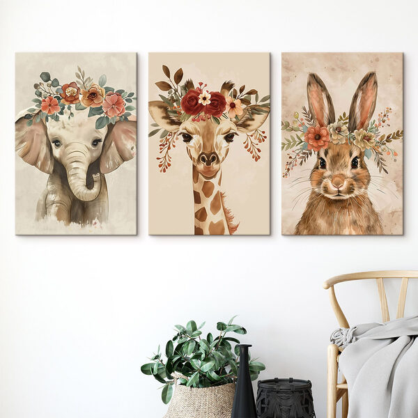Collage of animals with flowers on their heads Collage of animals with flowers on their heads