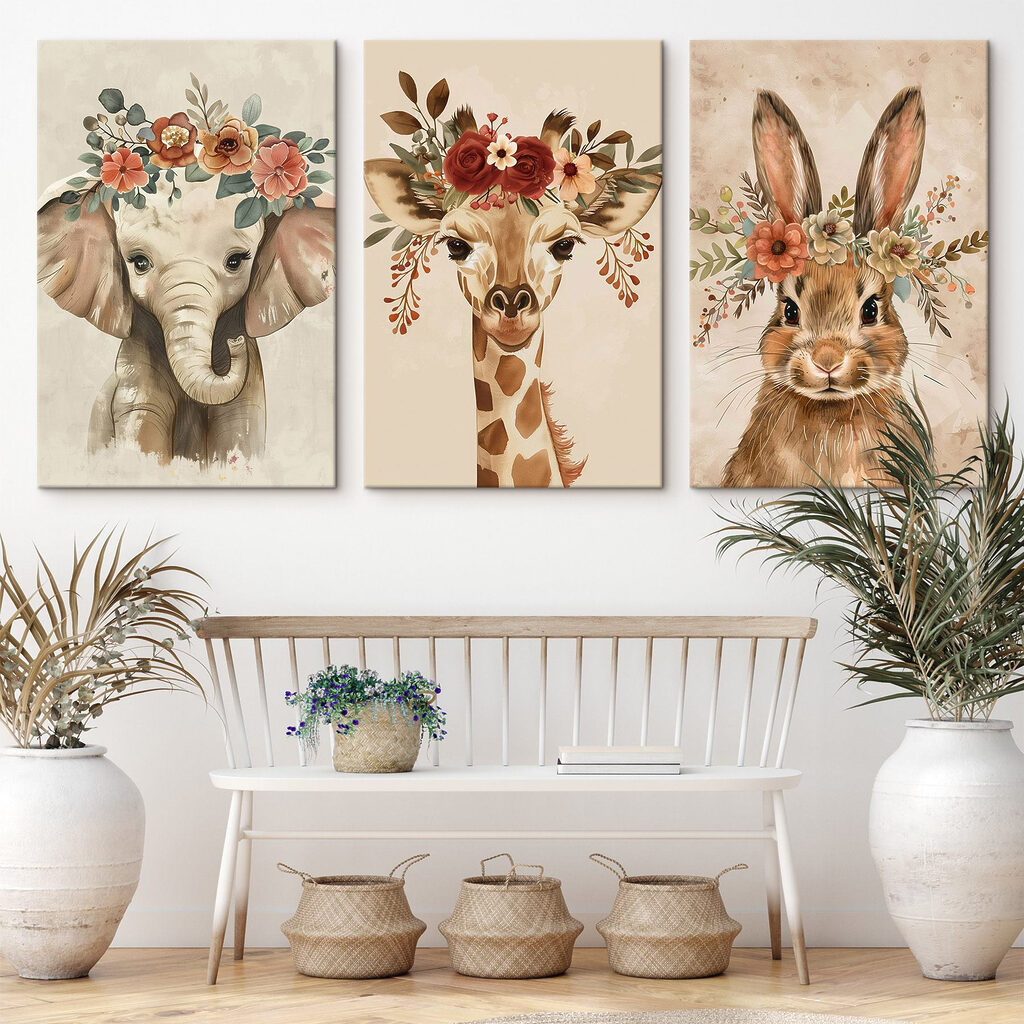 Collage of animals with flowers on their heads Collage of animals with flowers on their heads