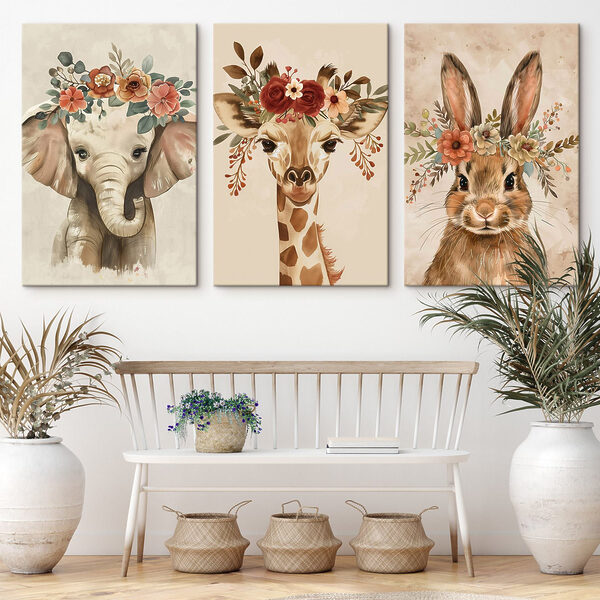 Collage of animals with flowers on their heads Collage of animals with flowers on their heads