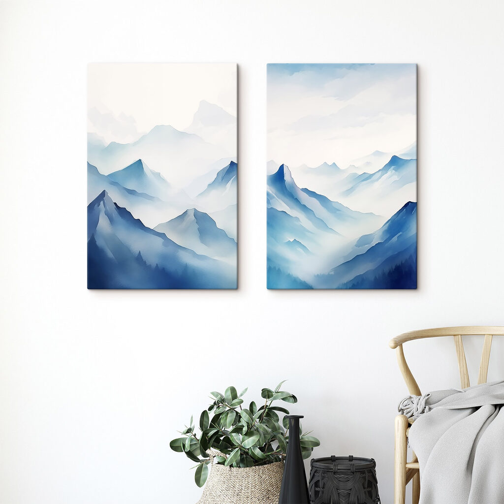 Painting of mountains and fog Painting of mountains and fog