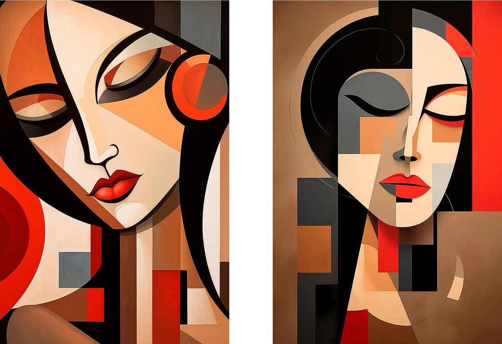 Two paintings of women with different colors