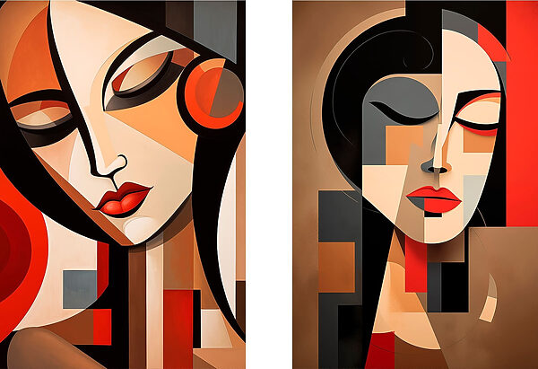Two paintings of women with different colors