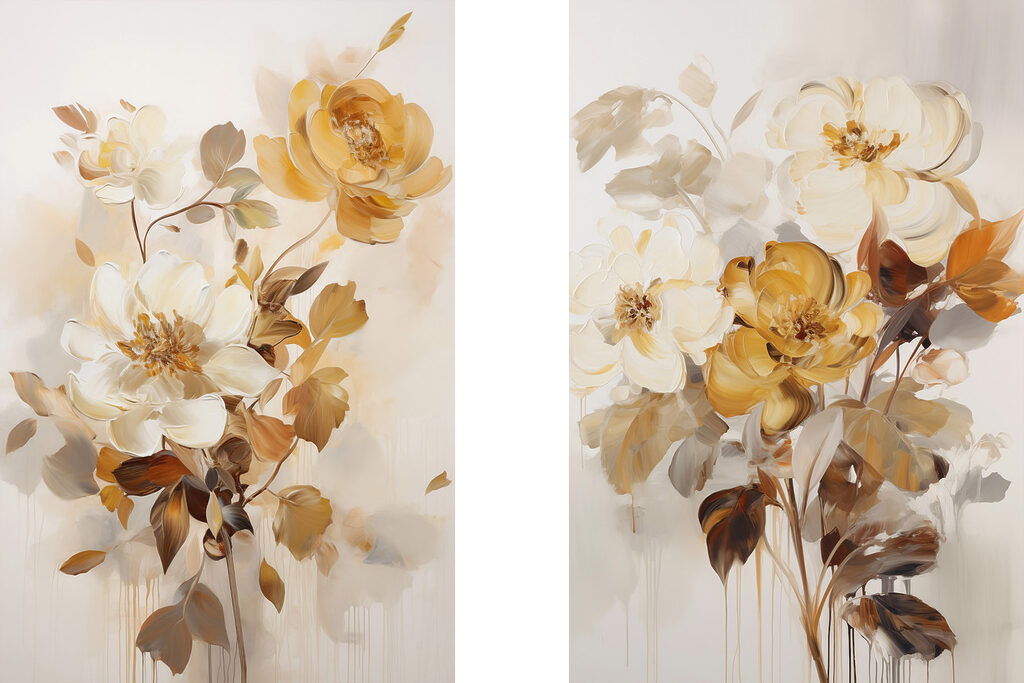 Painting of flowers on a white surface Painting of flowers on a white surface