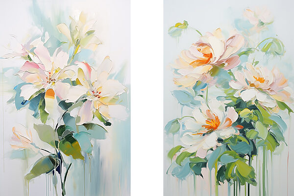 Painting of flowers on a white surface Painting of flowers on a white surface