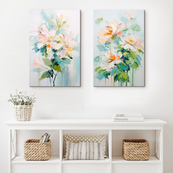 Painting of flowers on a white surface Painting of flowers on a white surface