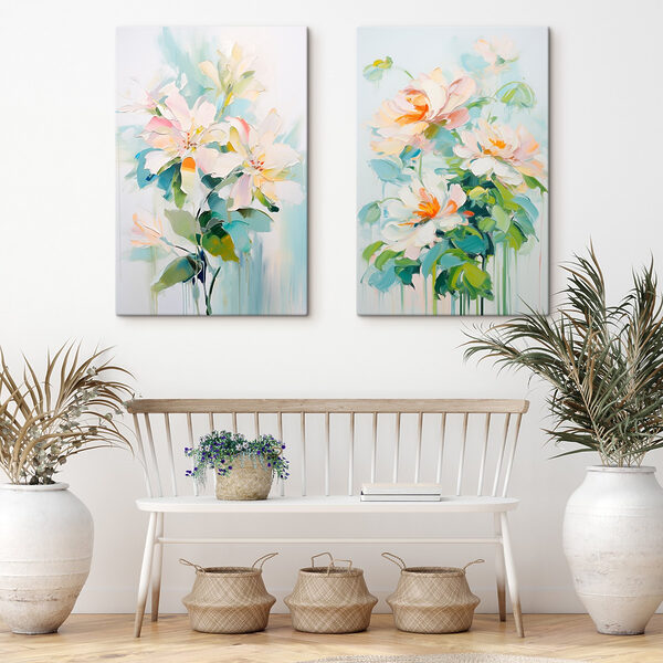 Painting of flowers on a white surface Painting of flowers on a white surface