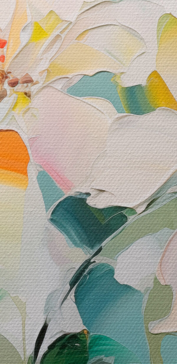 Painting of flowers on a white surface Painting of flowers on a white surface
