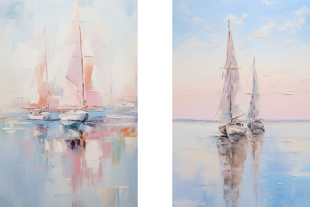 Painting of boats on water Painting of boats on water