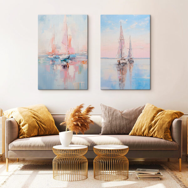 Painting of boats on water Painting of boats on water