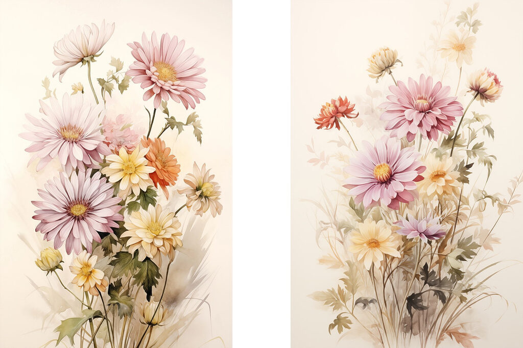 Painting of flowers on a white background Painting of flowers on a white background