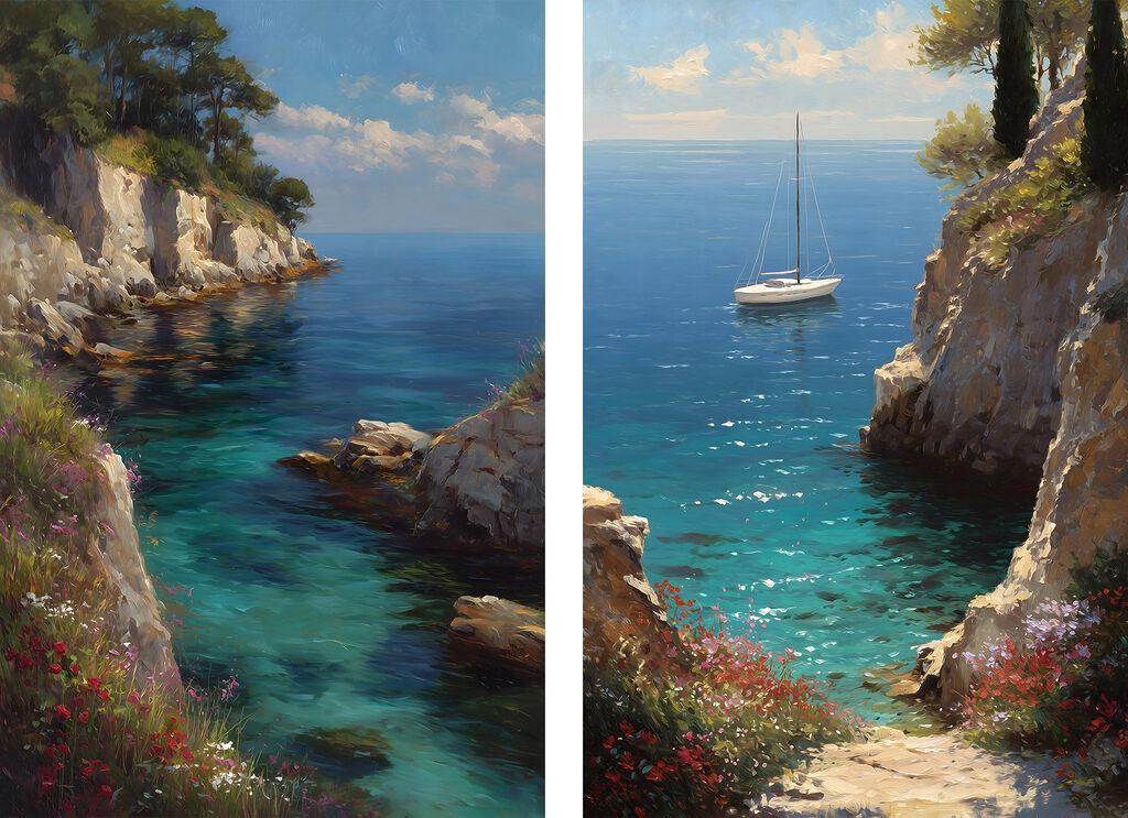 Painting of a sailboat in the ocean