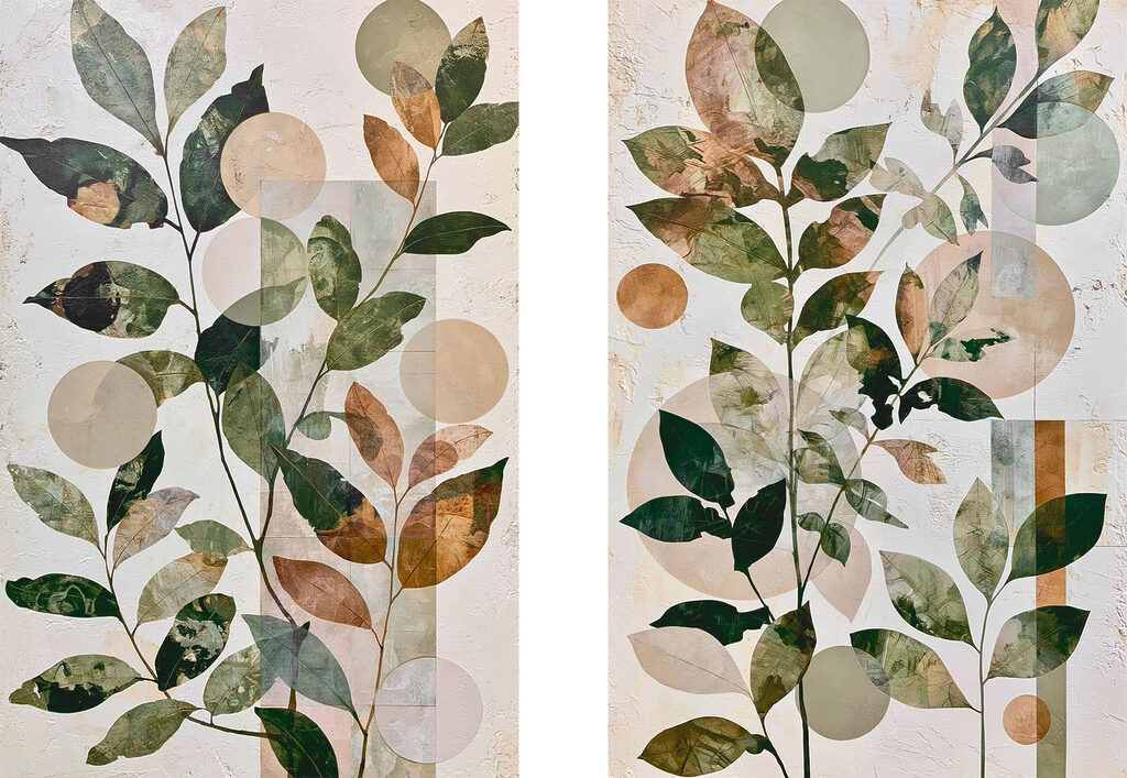 Painting of leaves and circles Painting of leaves and circles