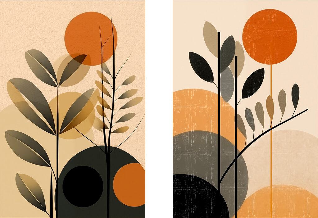 Two images of plants and circles Two images of plants and circles
