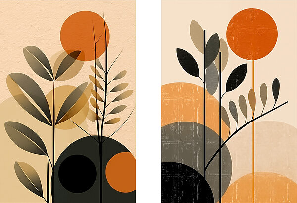Two images of plants and circles Two images of plants and circles