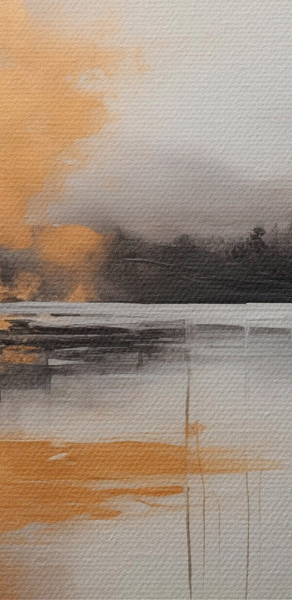 Painting of a lake and a foggy landscape