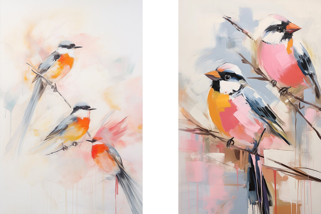 Painting of birds on a branch Painting of birds on a branch