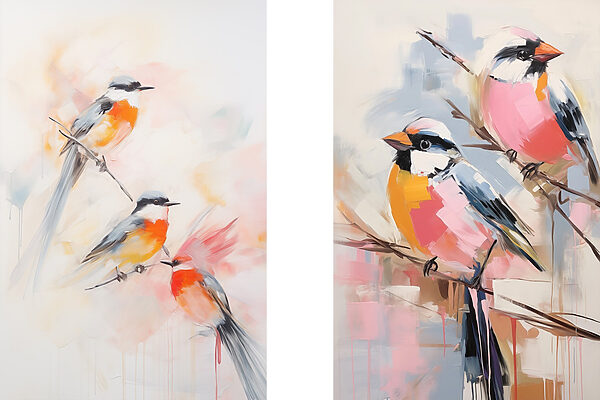 Painting of birds on a branch Painting of birds on a branch