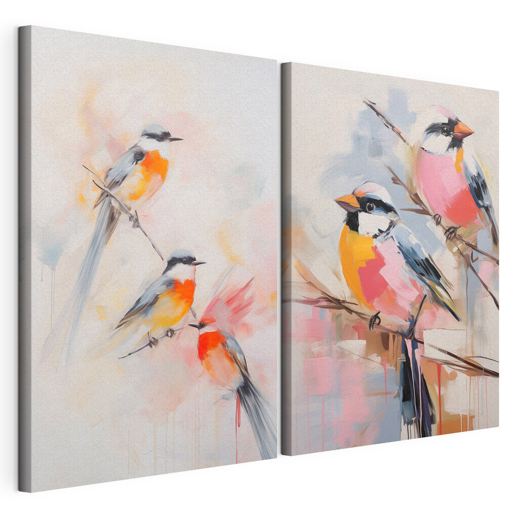 Painting of birds on a branch Painting of birds on a branch