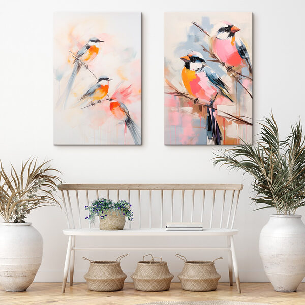 Painting of birds on a branch Painting of birds on a branch