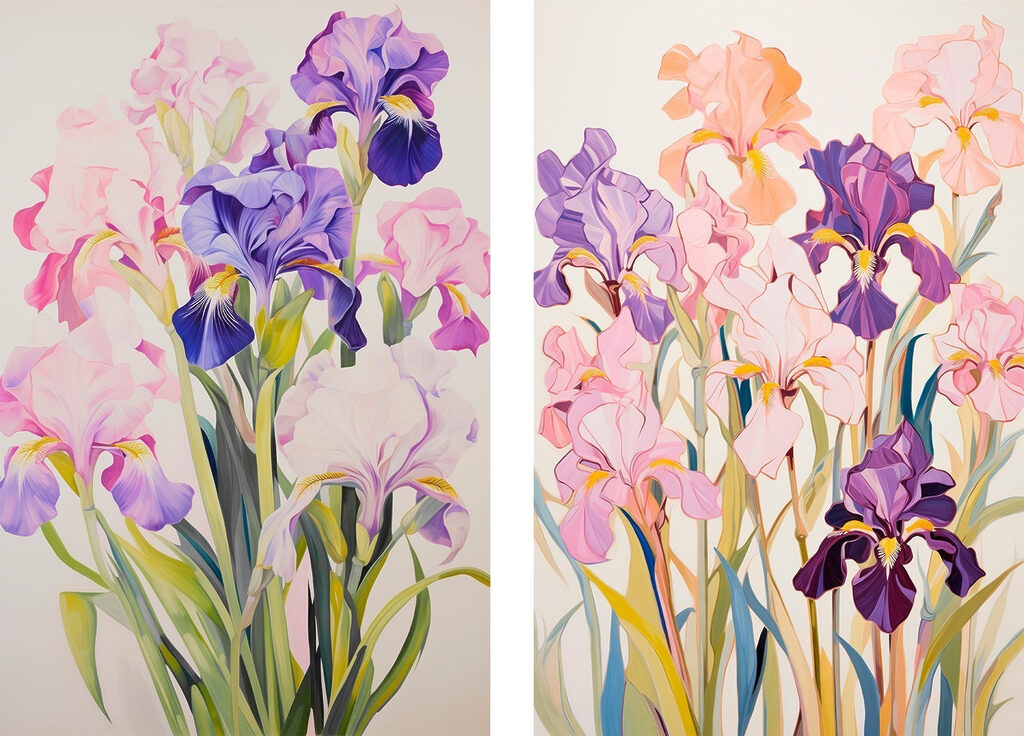 Painting of flowers on a white surface Painting of flowers on a white surface