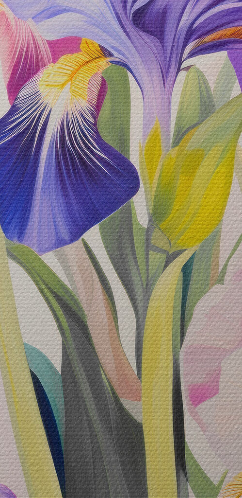 Painting of flowers on a white surface Painting of flowers on a white surface