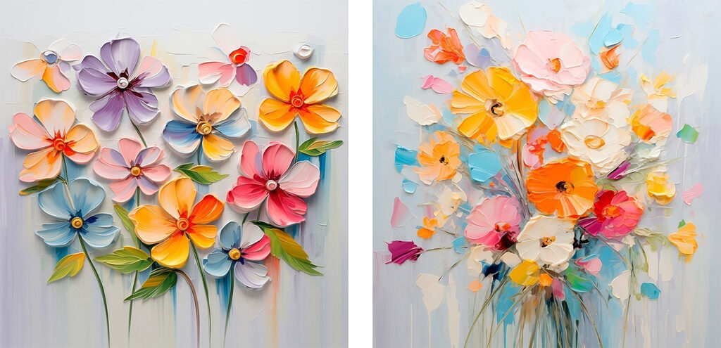 Painting of flowers on a white surface