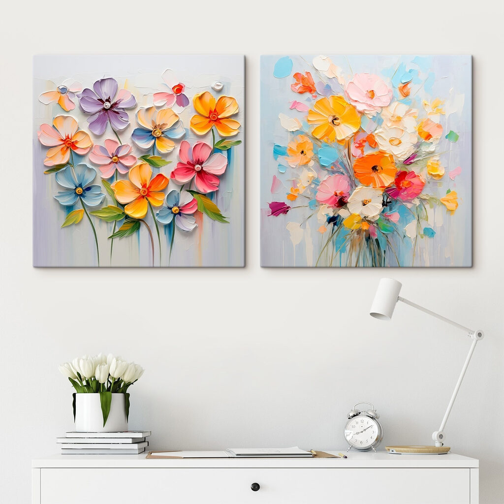 Painting of flowers on a white surface