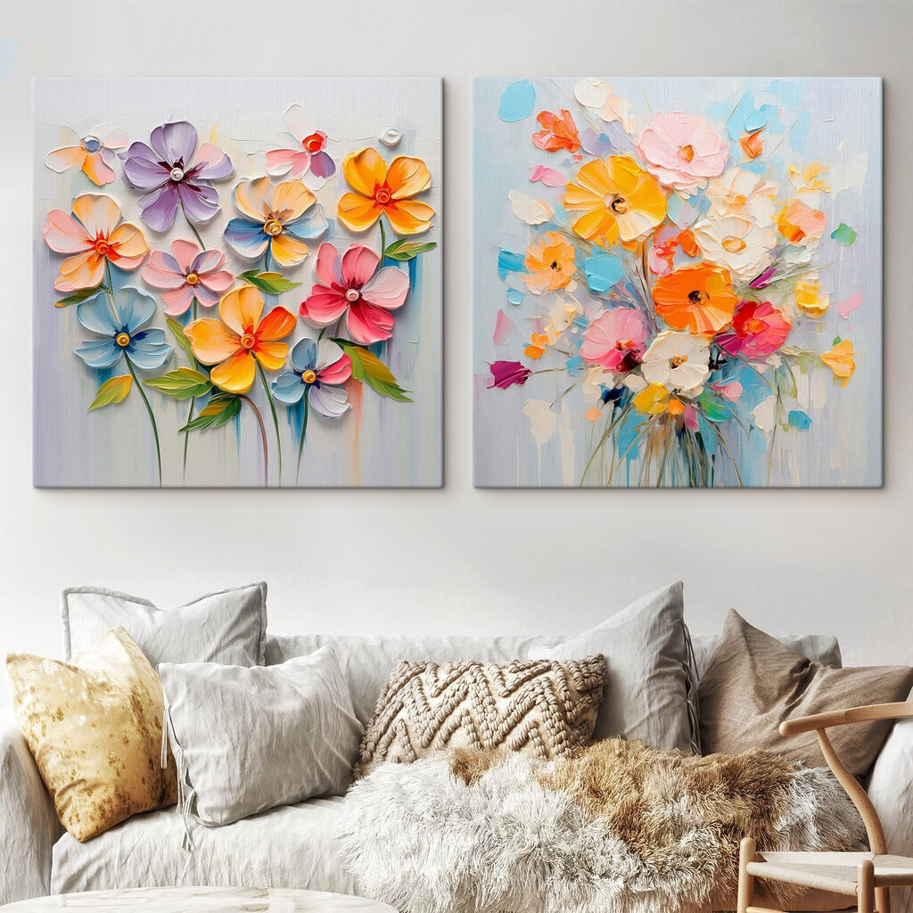 Painting of flowers on a white surface