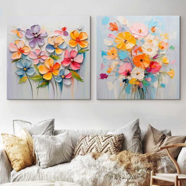 Painting of flowers on a white surface