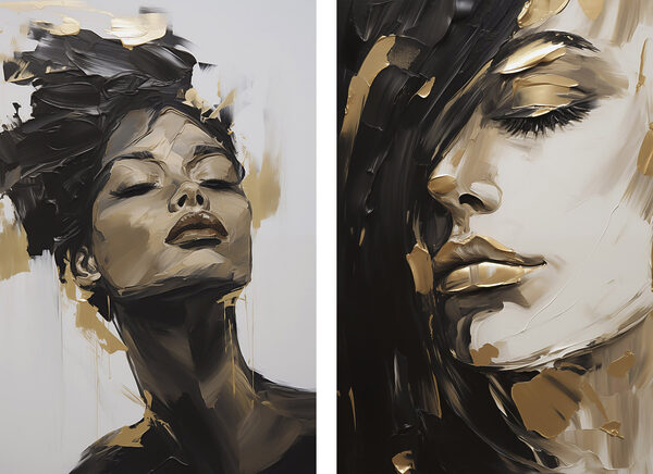 Collage of a woman's face and a painting of a woman's face