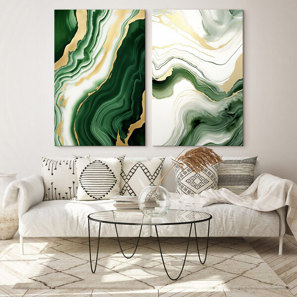 Green and white marbled surface