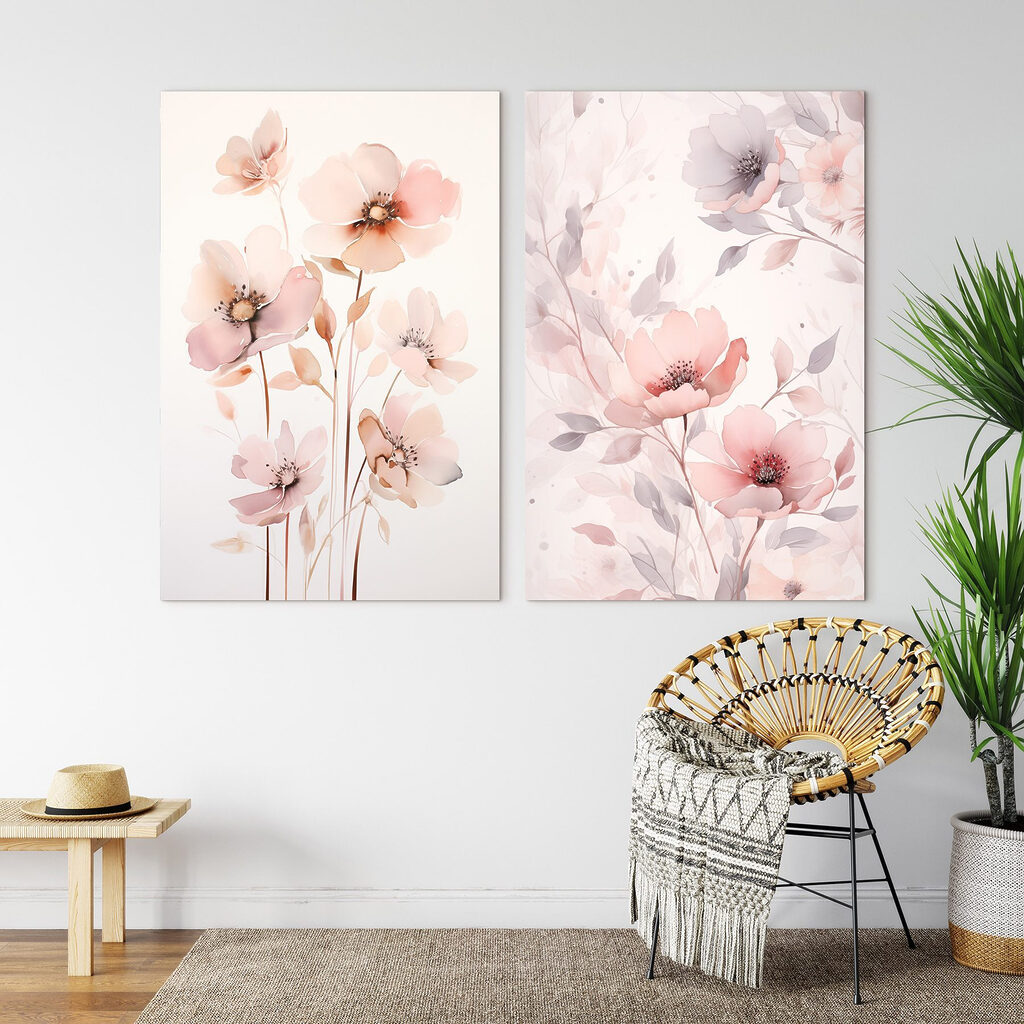 Painting of flowers on a white surface Painting of flowers on a white surface