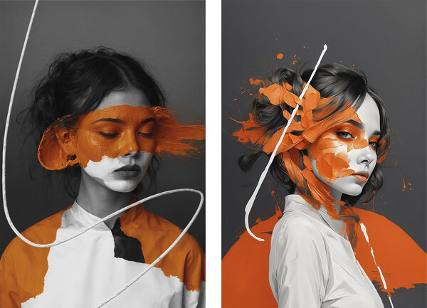 Woman with orange paint on her face