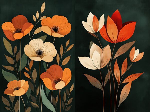 Painting of flowers on a black background Painting of flowers on a black background