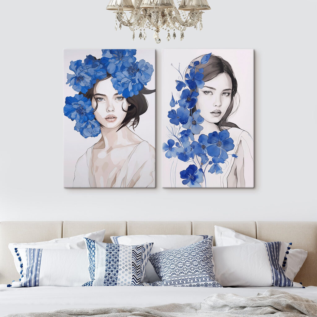 Collage of a woman with flowers on her head