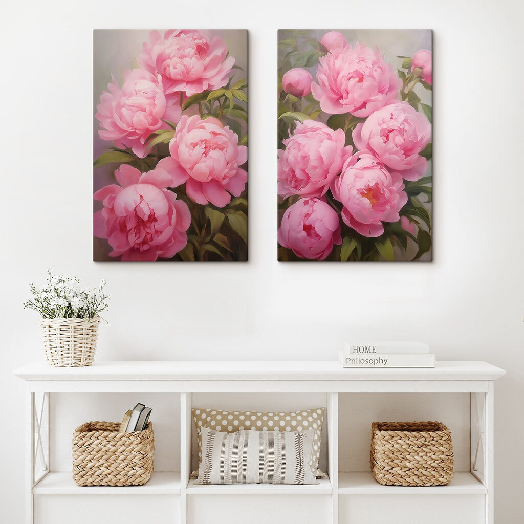 Blooming pink peonies in soft light