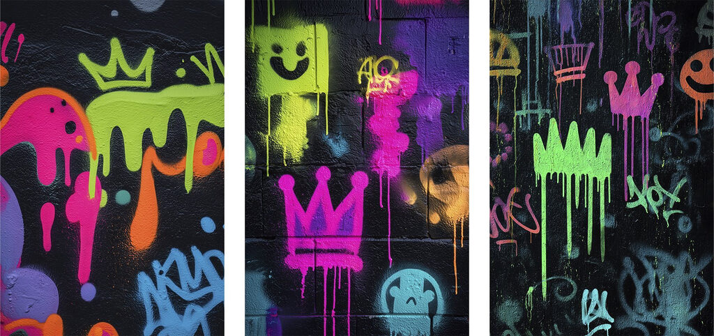Collage of graffiti on a wall Collage of graffiti on a wall