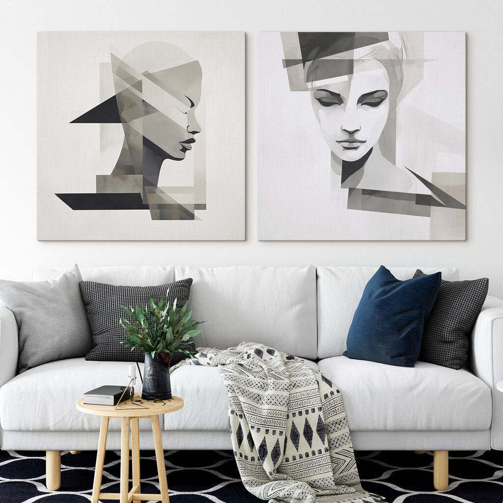 Two paintings of a woman's face Two paintings of a woman's face