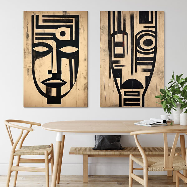 Abstract faces in contrasting designs Abstract faces in contrasting designs