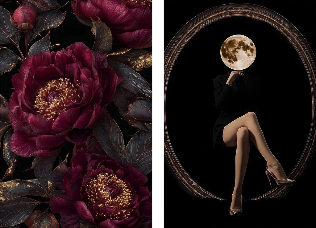 Collage of a woman sitting on a flower Collage of a woman sitting on a flower