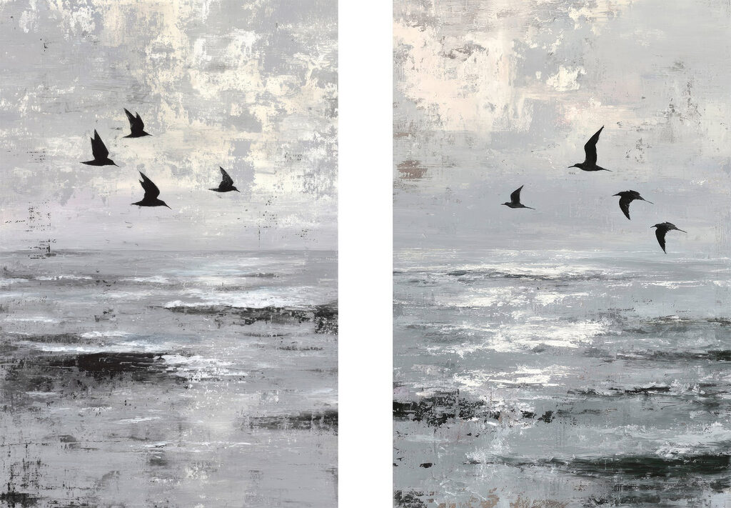 Group of birds flying over water Group of birds flying over water