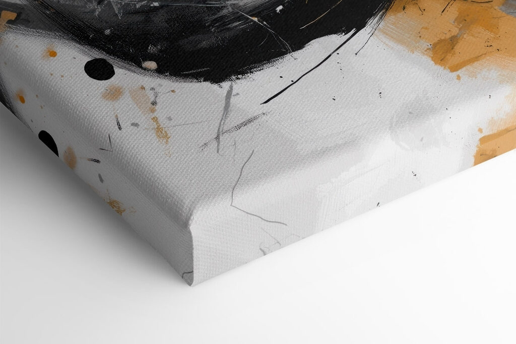 Two art pieces of black and yellow paint