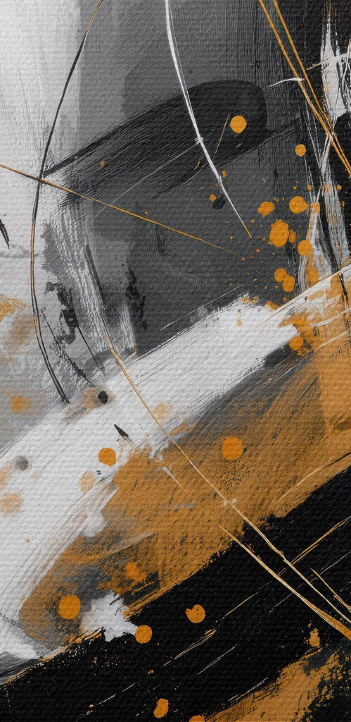 Two art pieces of black and yellow paint